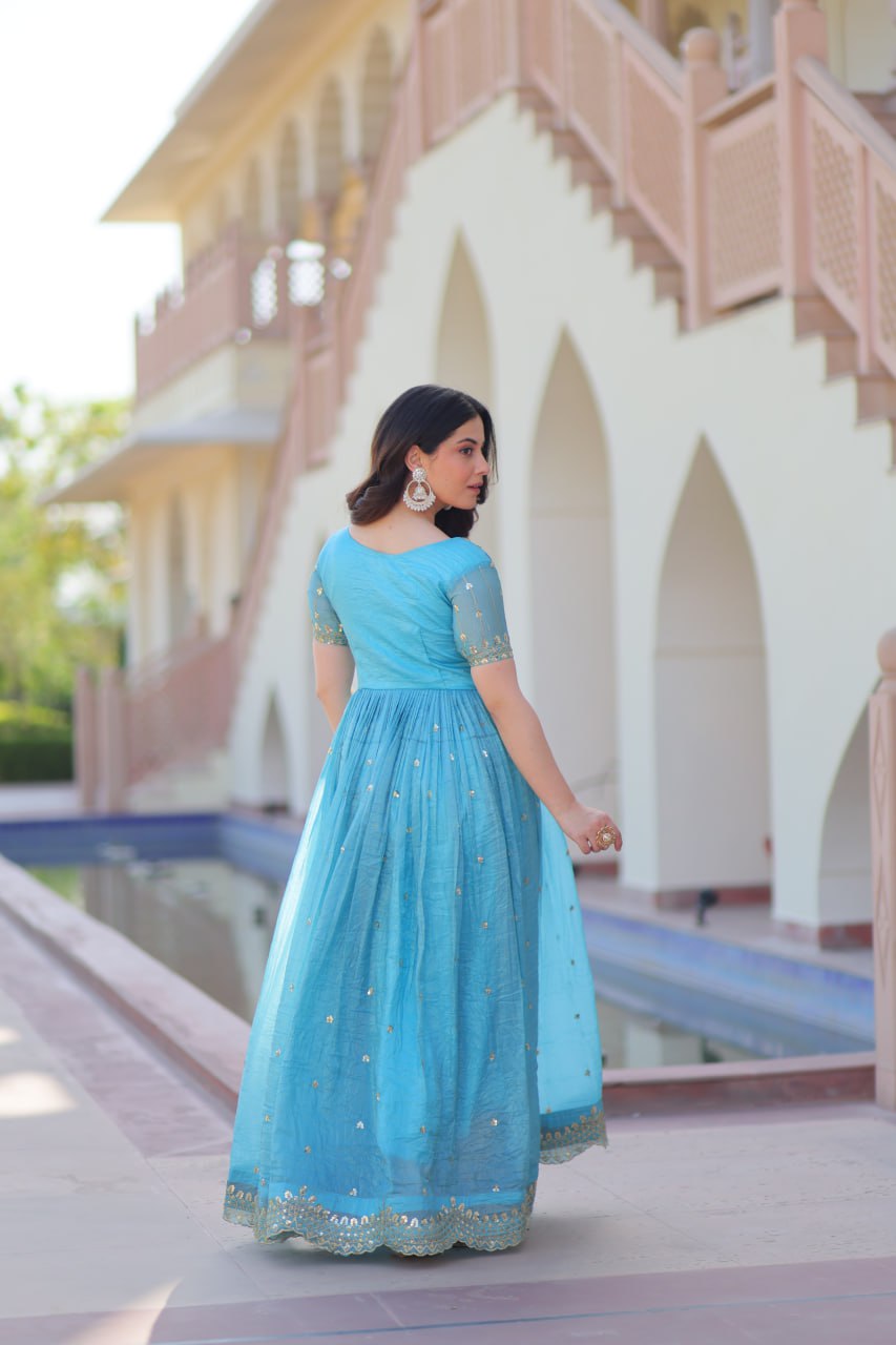 Gold Crush Embroidered Gown with Zari & Sequin Detailing