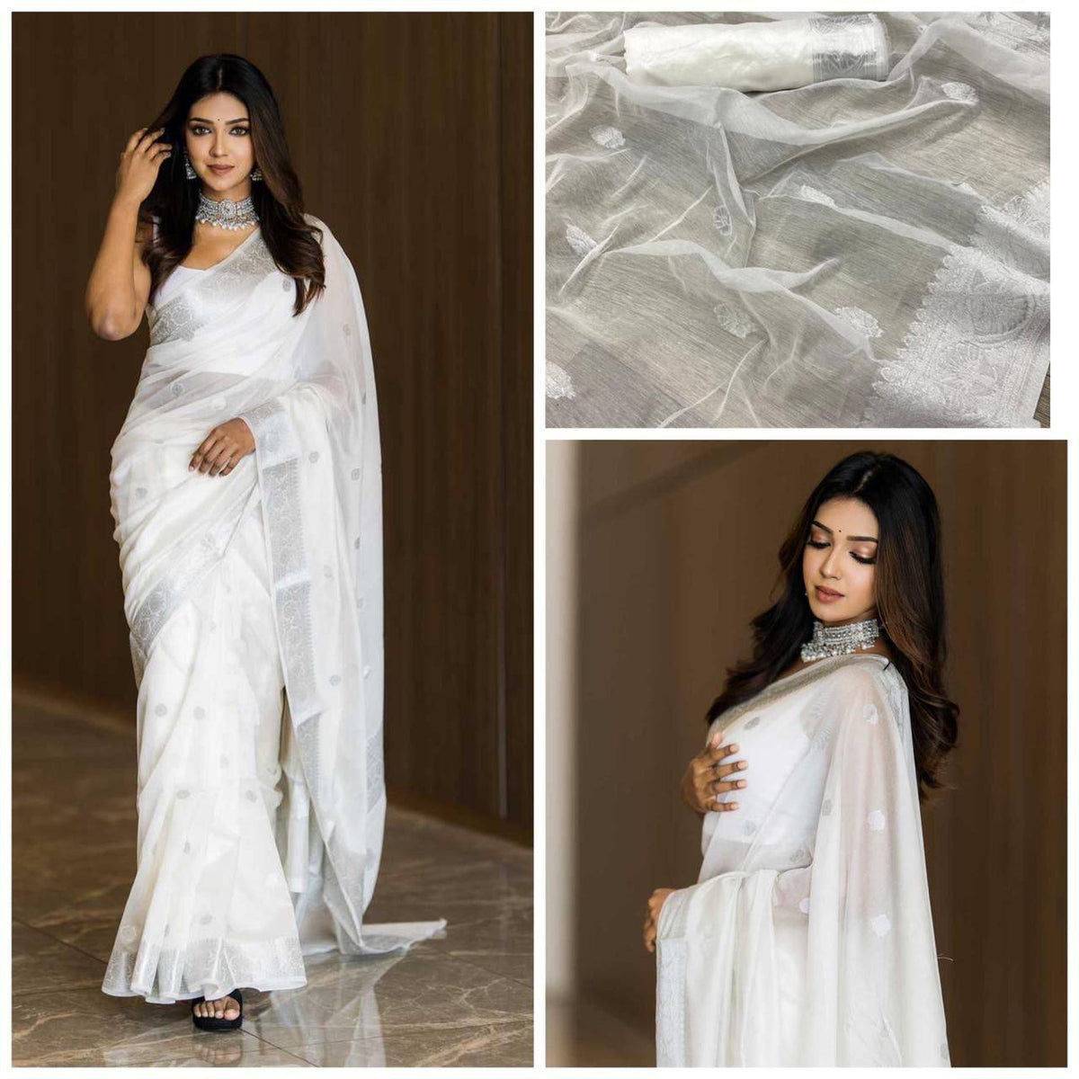 ClassicFit Saree Designed in Slub Cotton with Designer Weaving Blouse