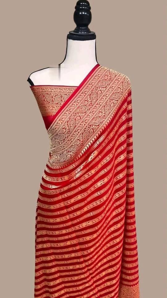 Pure Soft Khadi Georgette Silk Saree with Rich Zari Weaving