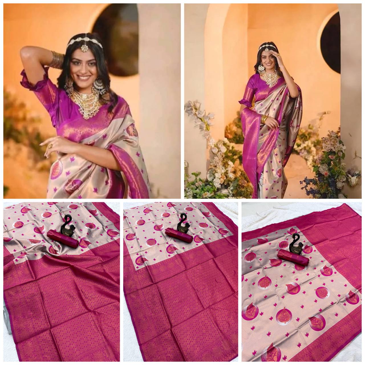 Pure Banarasi Silk Saree with Floral & Meena Zari Work