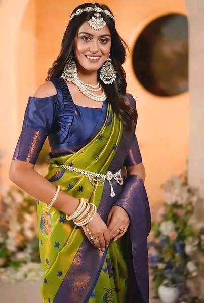 Pure Banarasi Silk Saree with Floral & Meena Zari Work