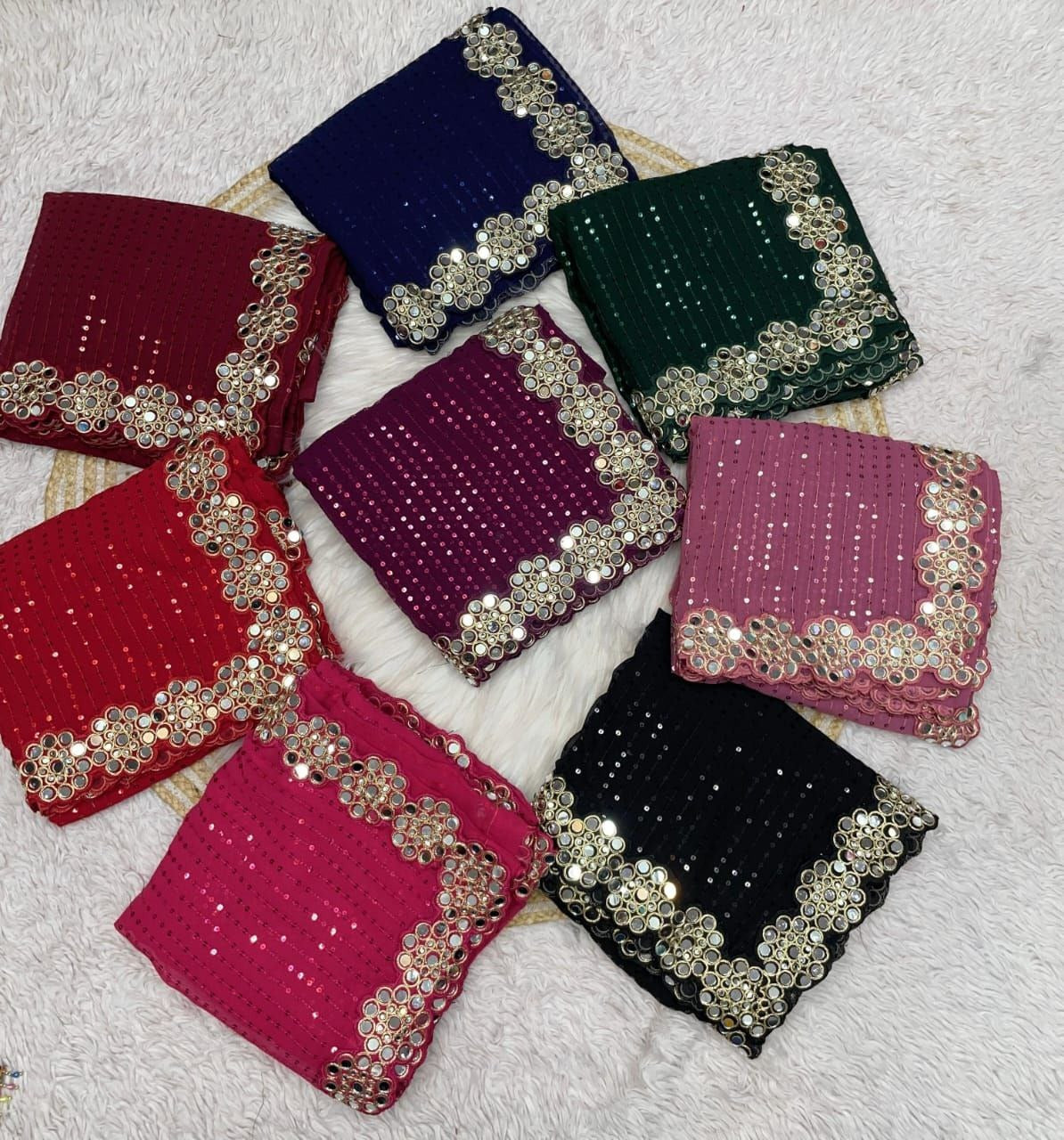 Bollywood Blockbuster Heavy Faux Georgette Saree with Original Mirror Work