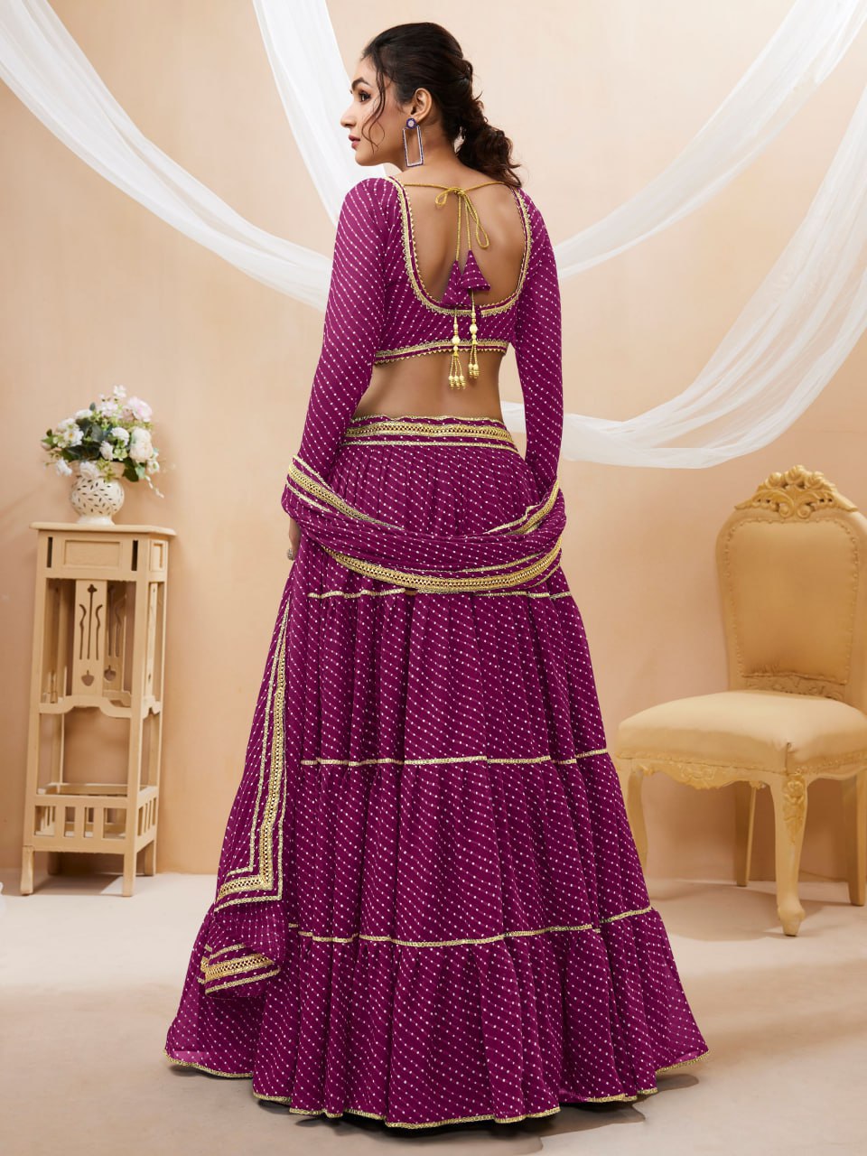 Semi-Stitched Georgette Lehenga Set with Blooming Leheriya Print