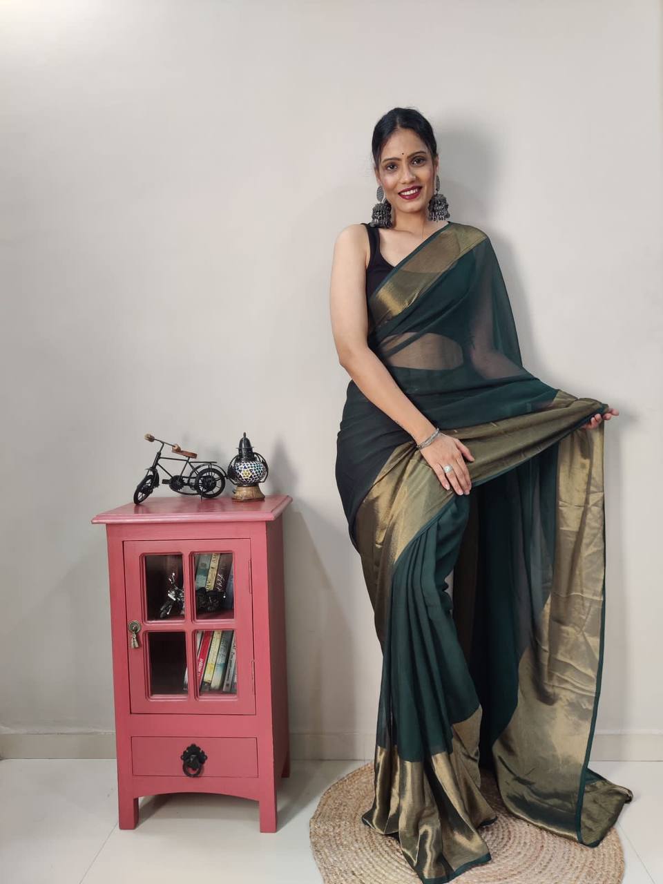 1011 GEORGETTE SAREE WITH GOLD PATTA