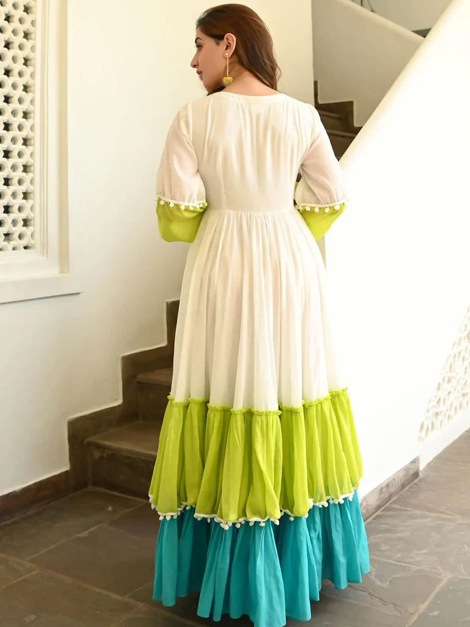 Multicolor Tiered Flared Long Dress