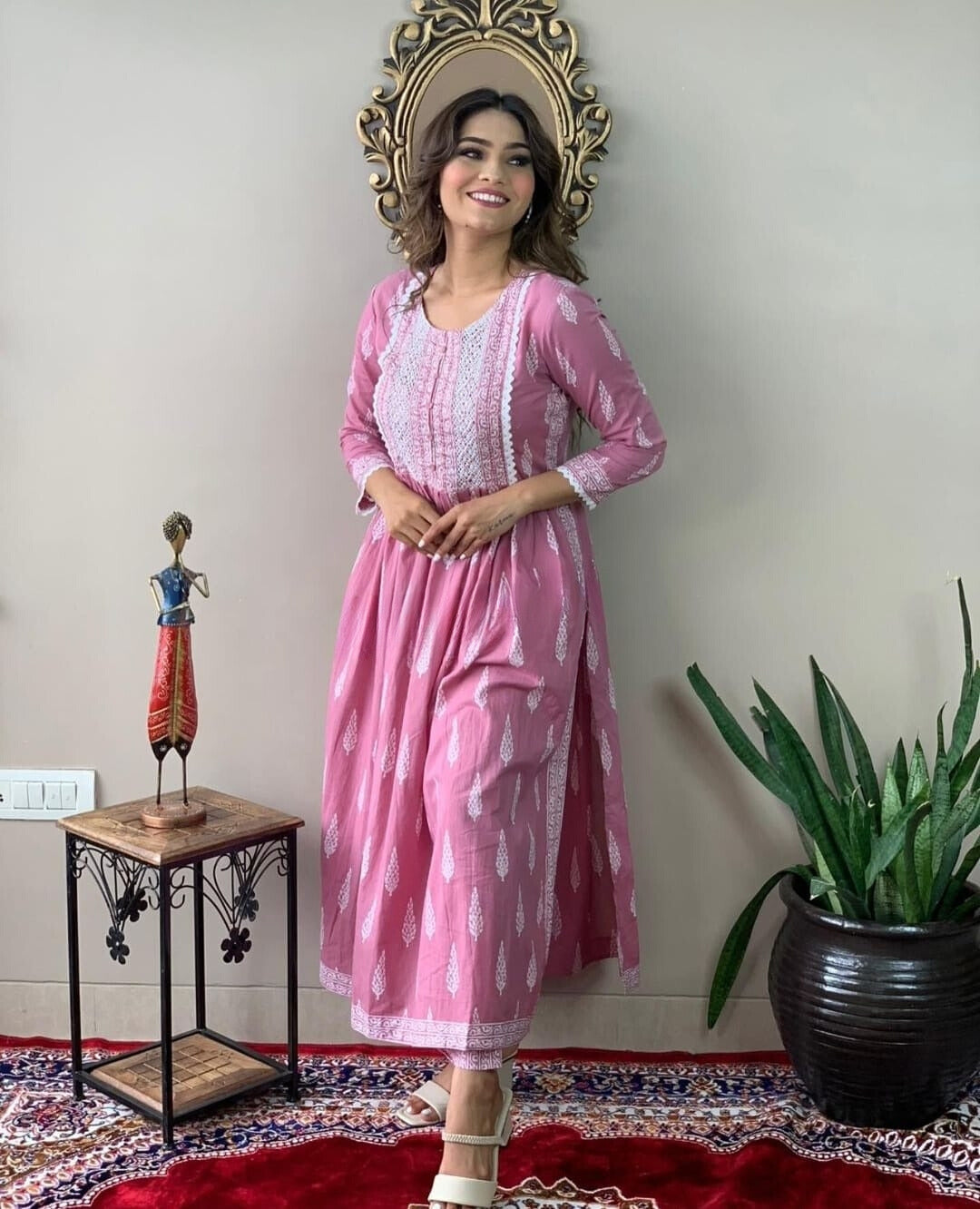 Ethnic Motifs Printed Nayra Cut Kurta and Pant Set
