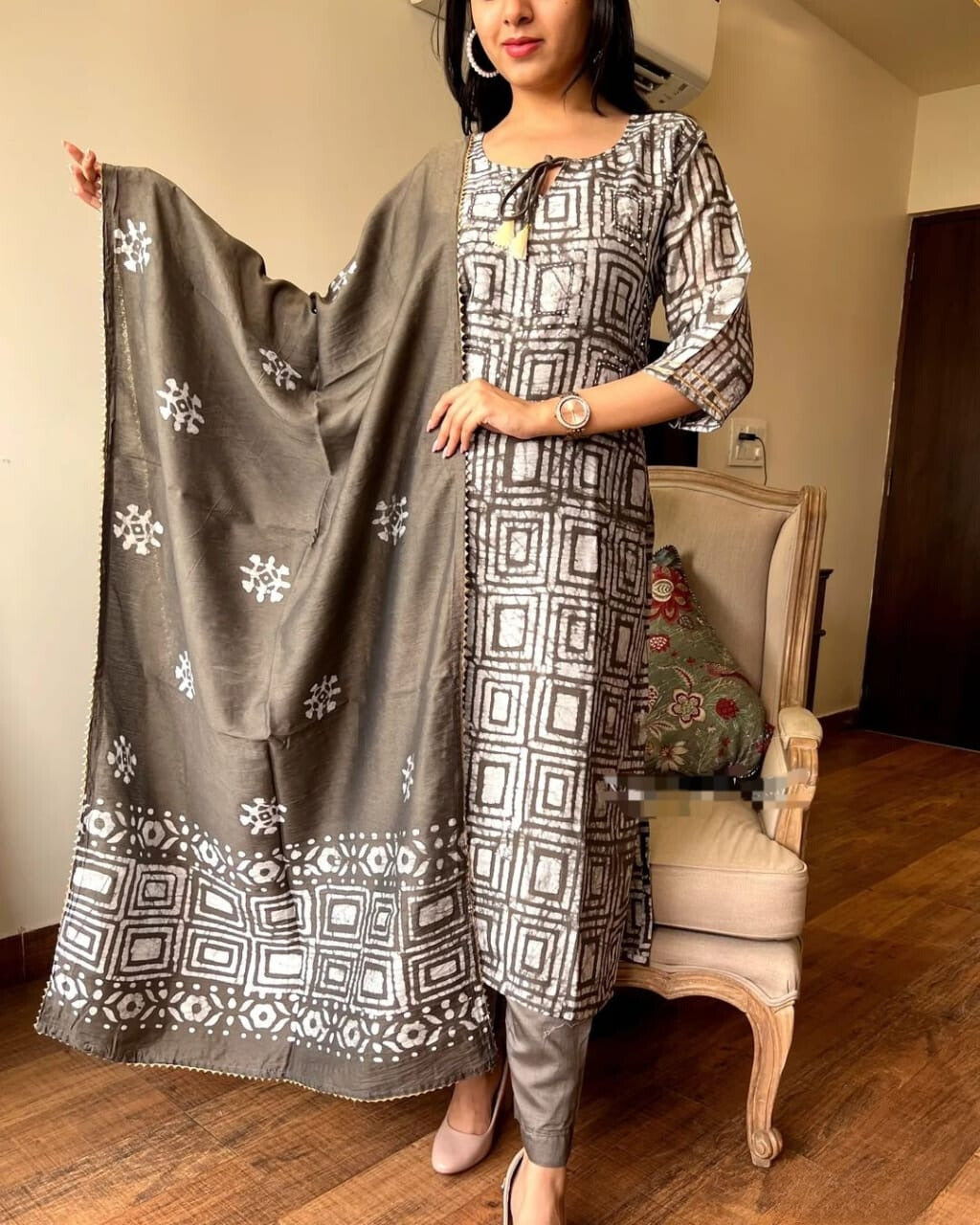 Sequence Hand Work Cotton Suit Set with Dupatta