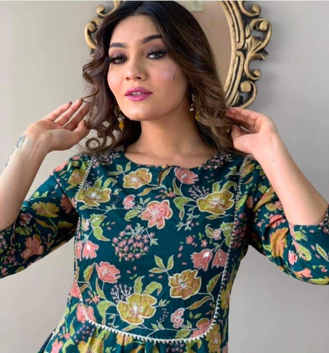 Floral Printed Rayon Kurta and Pant Set