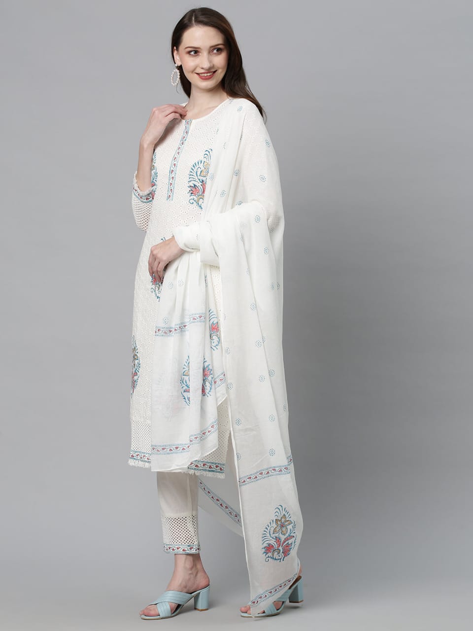 Sanganeri Block Printed Kurta and Pant Set with Dupatta