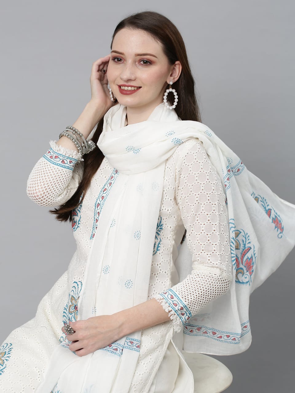 Sanganeri Block Printed Kurta and Pant Set with Dupatta