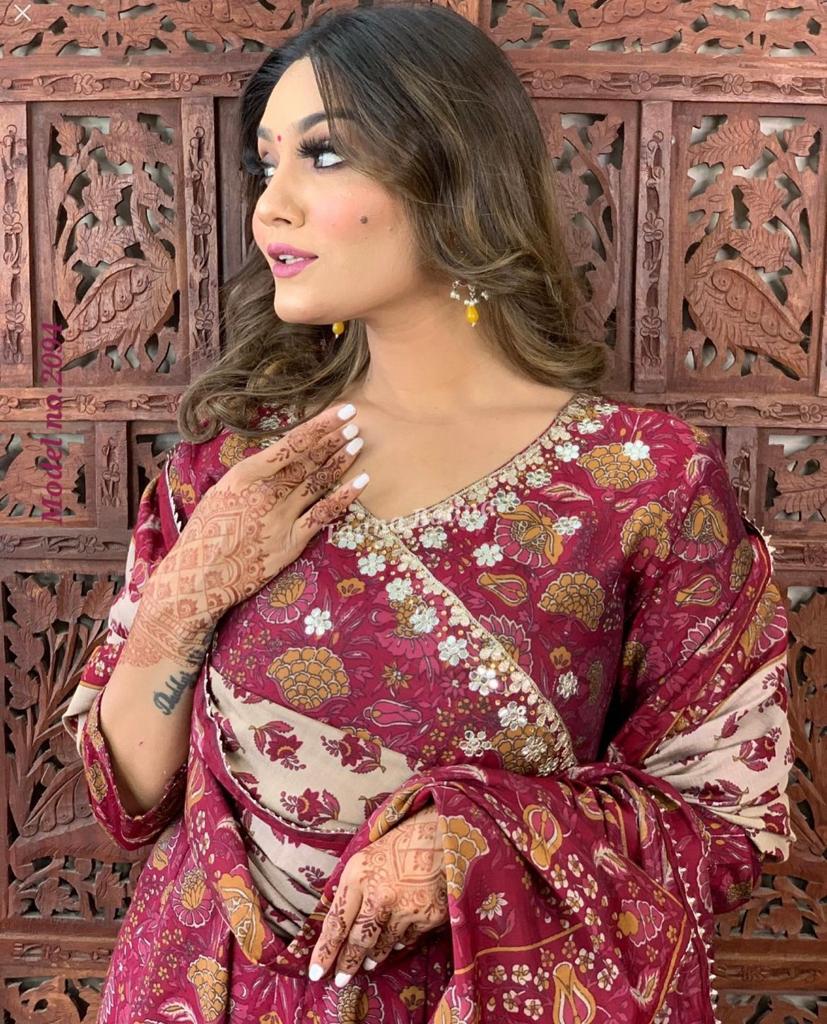 Floral Printed Anarkali Women Kurta Pant Set with Dupatta