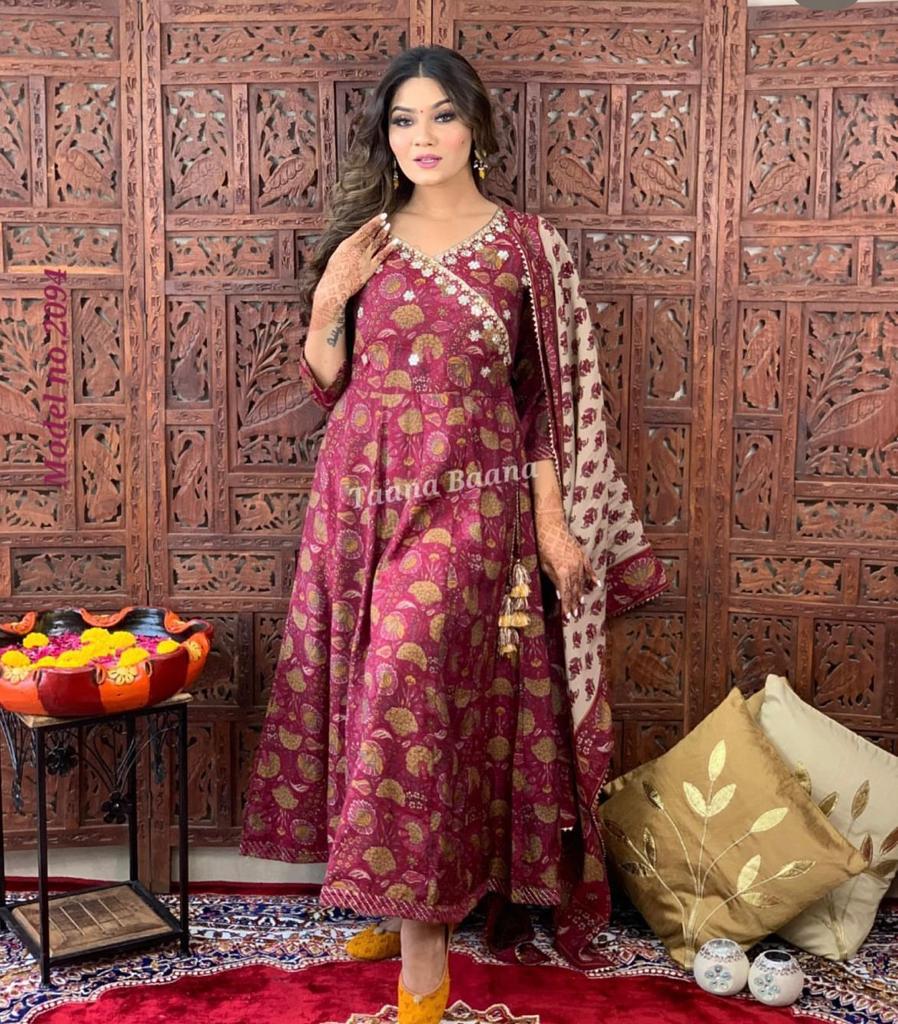 Floral Printed Anarkali Women Kurta Pant Set with Dupatta