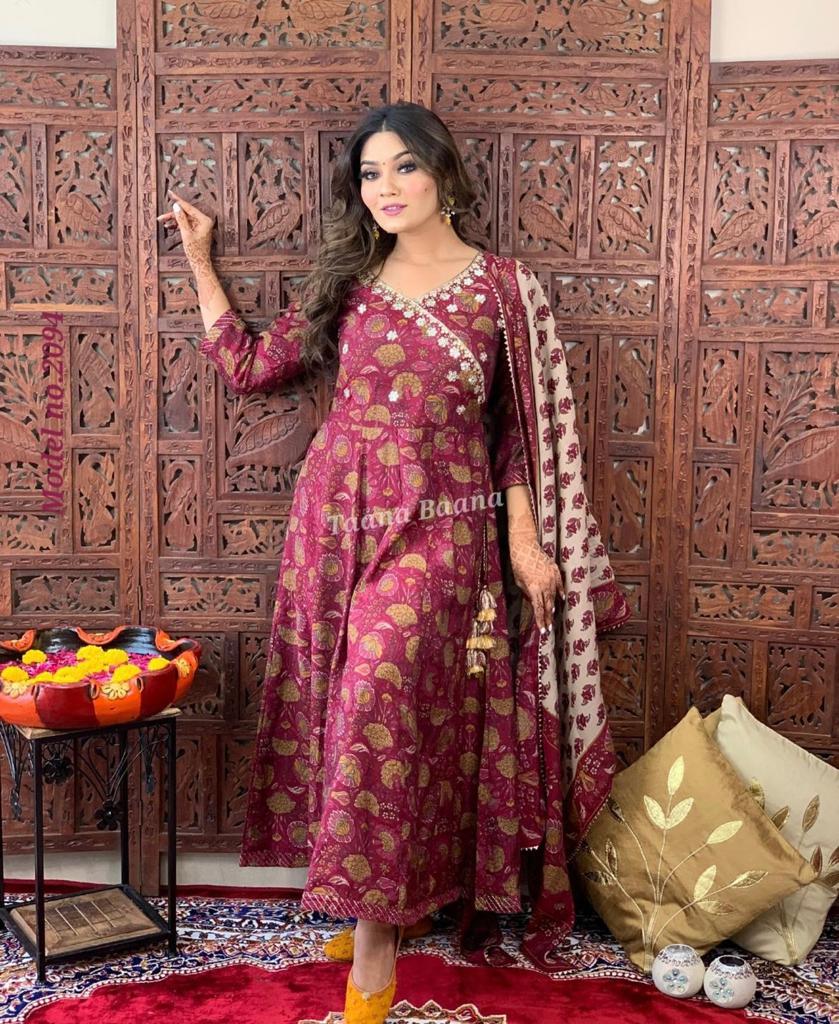 Floral Printed Anarkali Women Kurta Pant Set with Dupatta