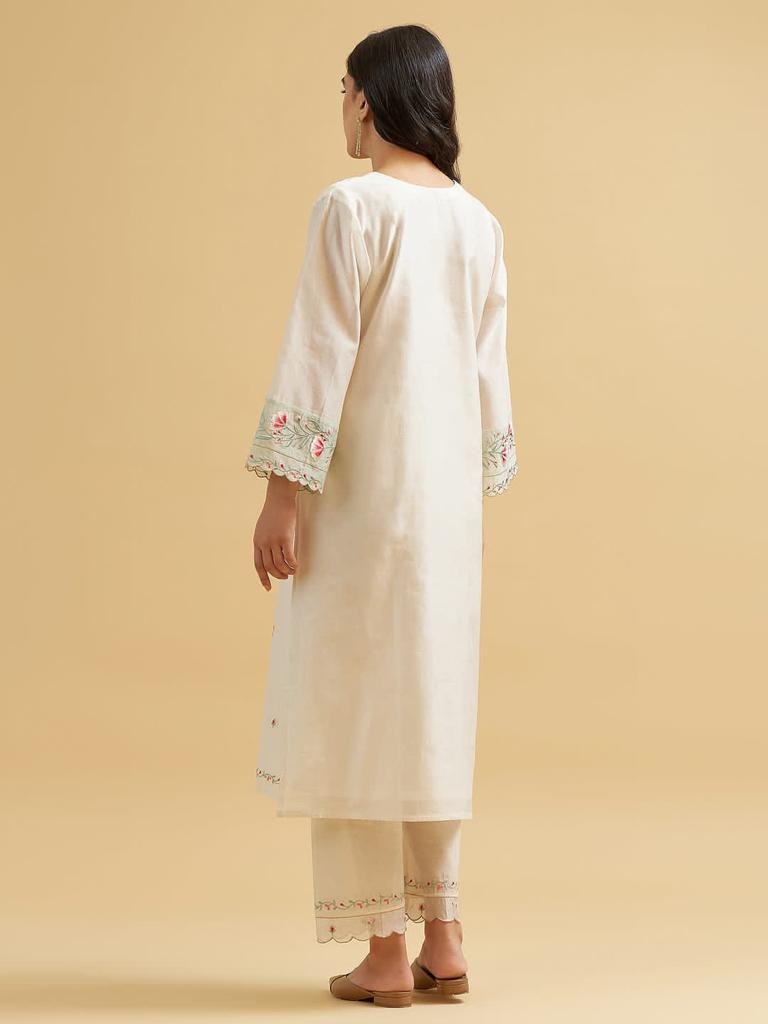 Embroidered Cotton Kurta and Pant Set
