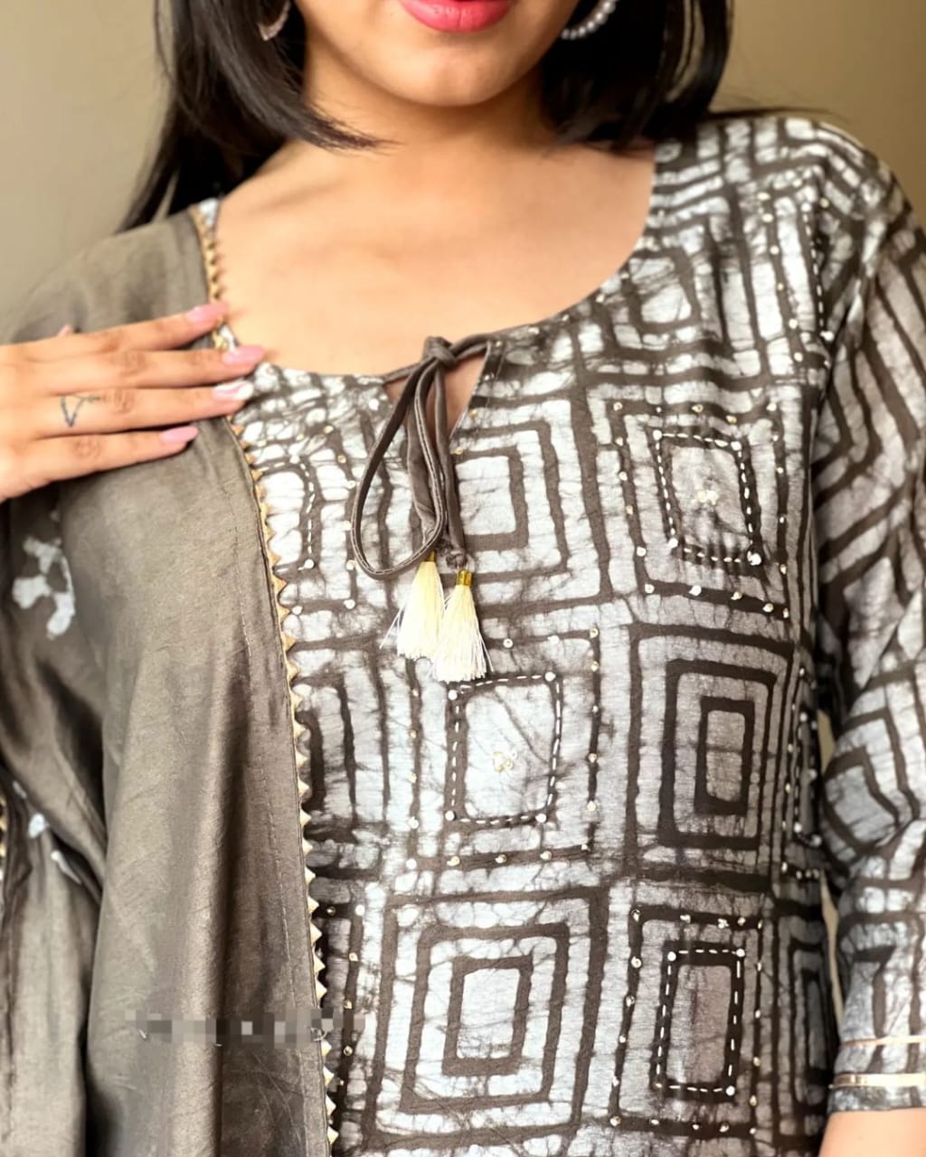 Sequence Hand Work Cotton Suit Set with Dupatta