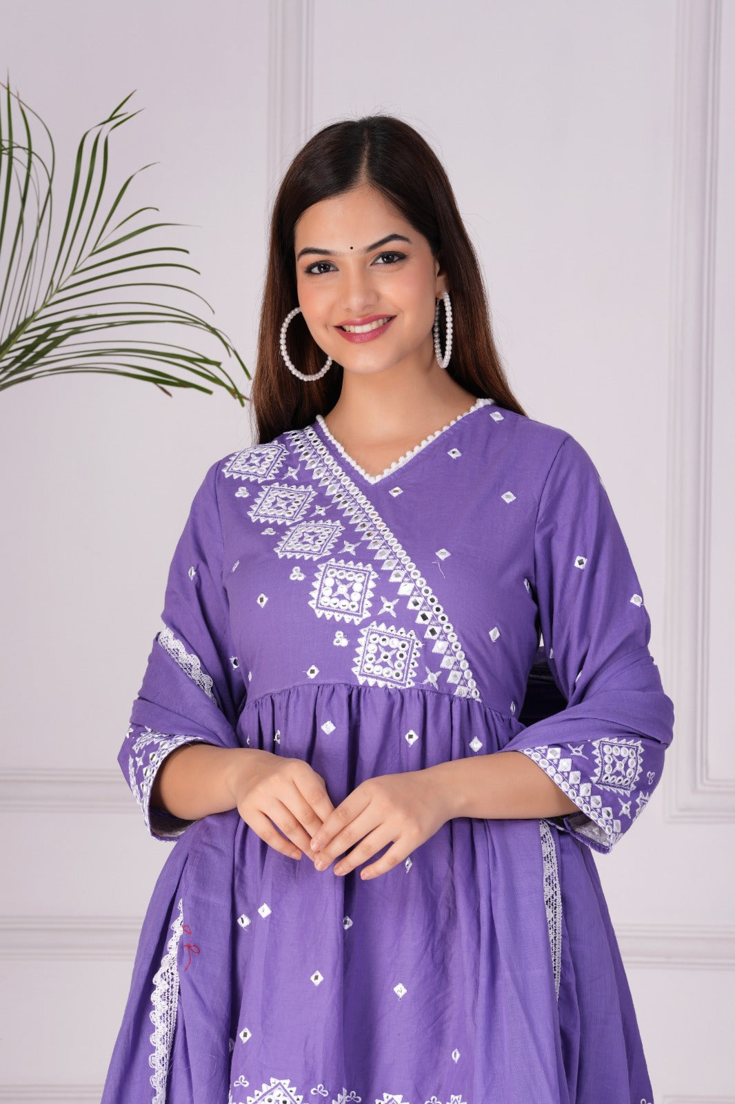 Purple Embroidered Kurta Sharara Set with Dupatta