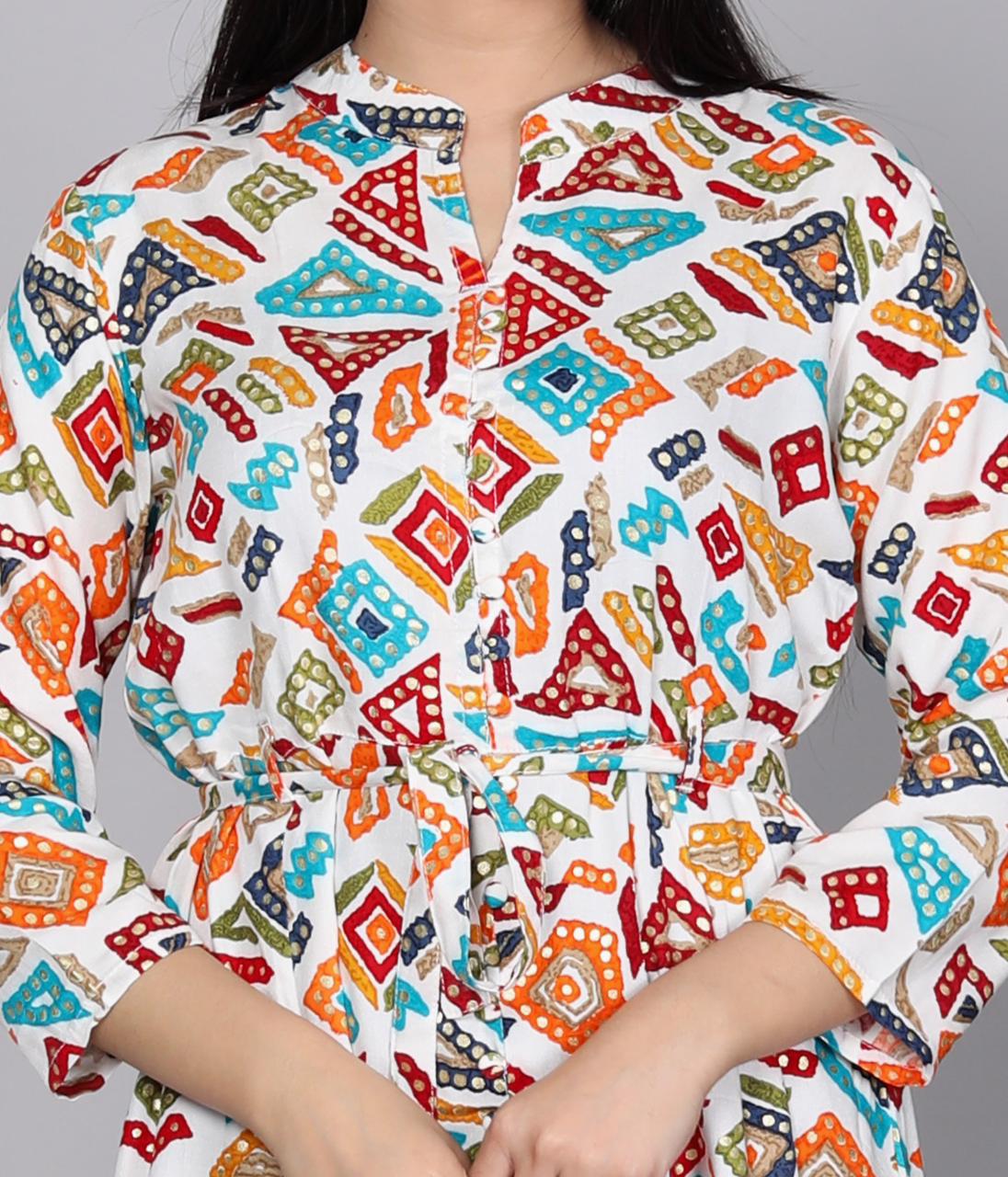 Foil Printed Tunic Dress