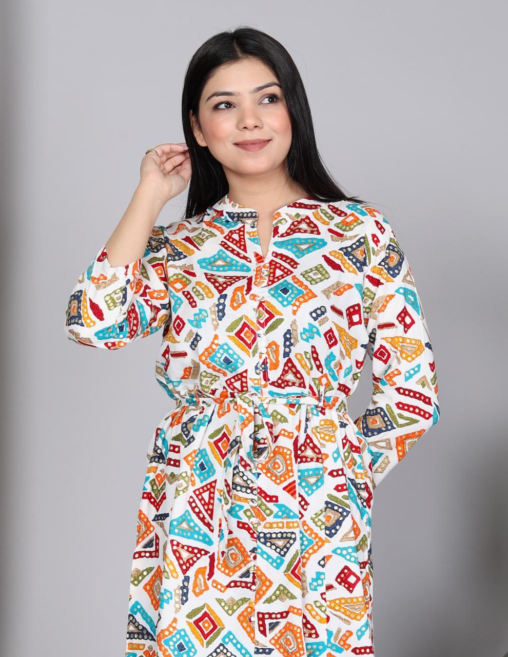 Foil Printed Tunic Dress
