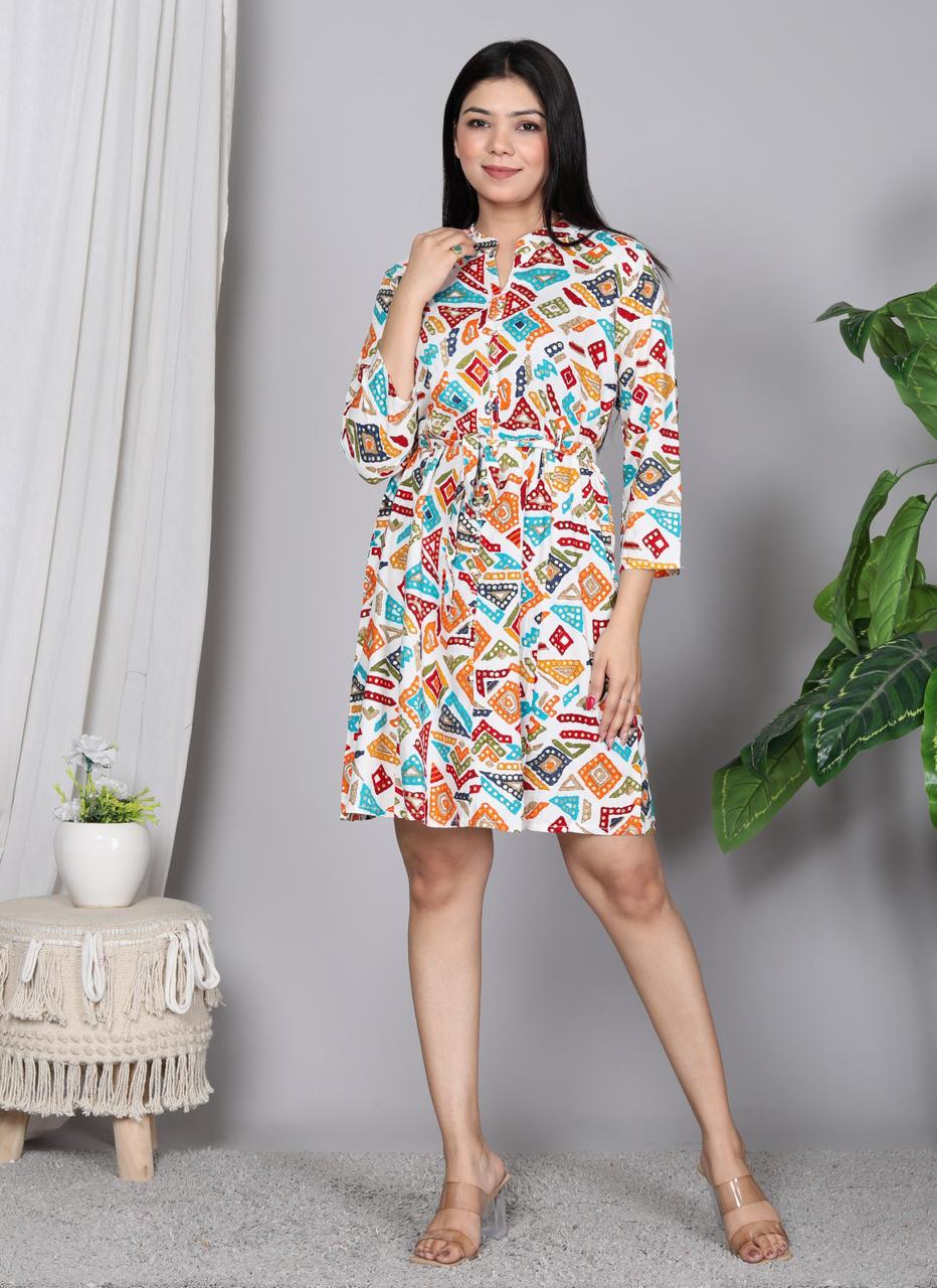 Foil Printed Tunic Dress