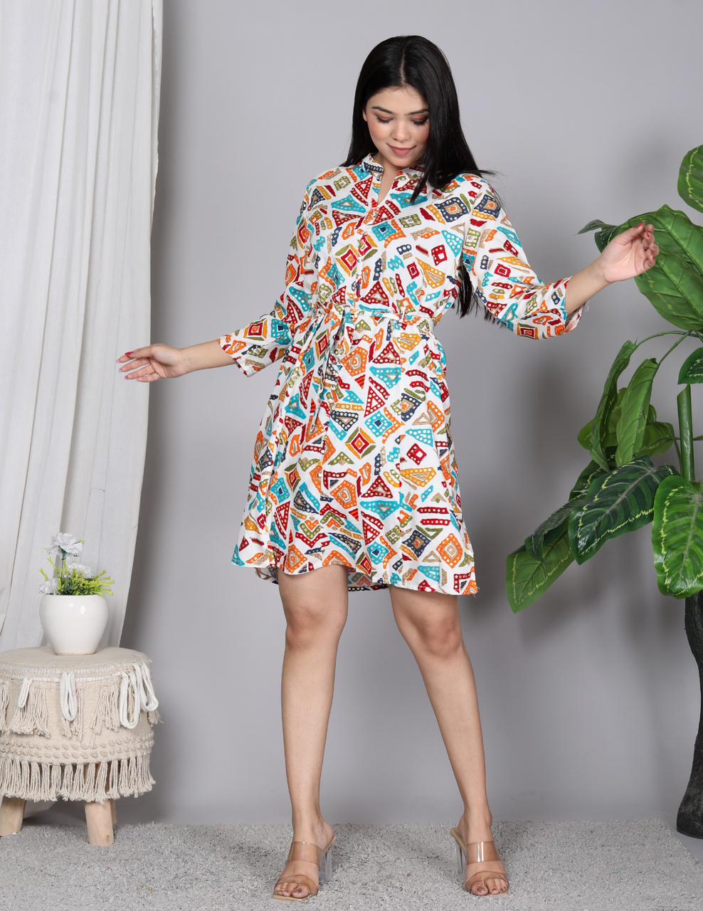 Foil Printed Tunic Dress