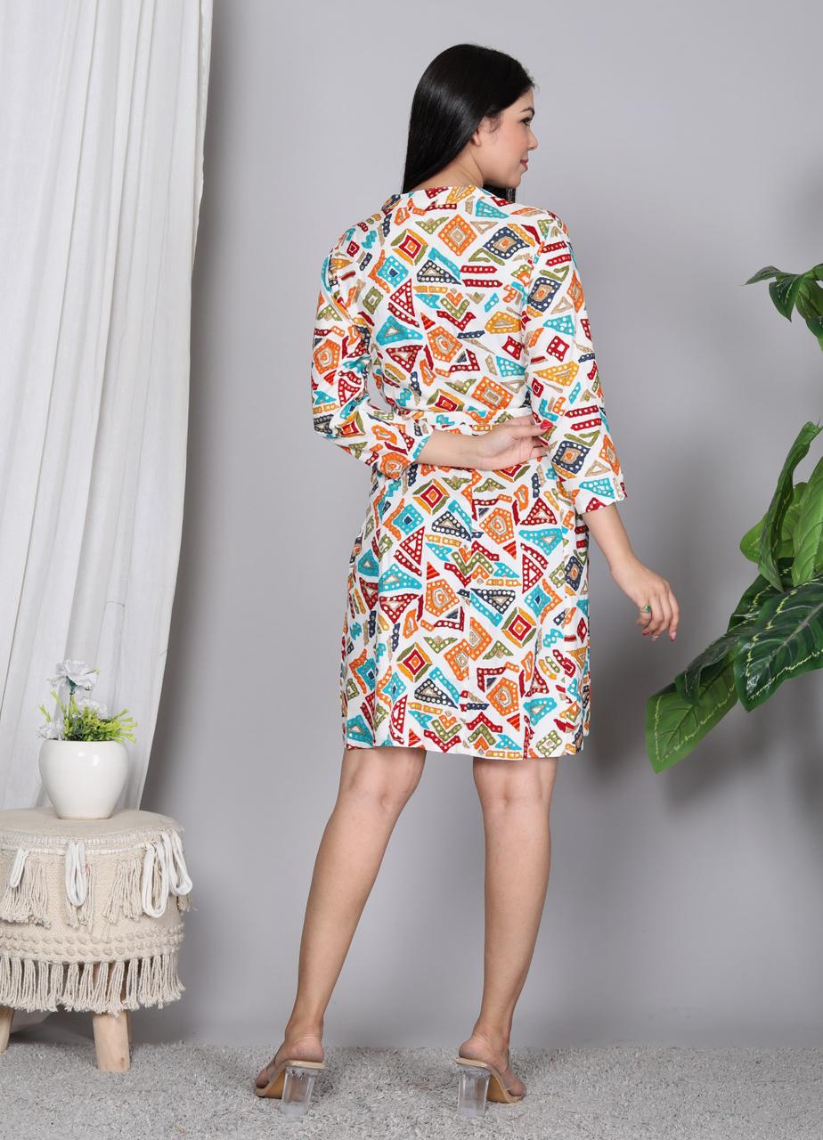 Foil Printed Tunic Dress