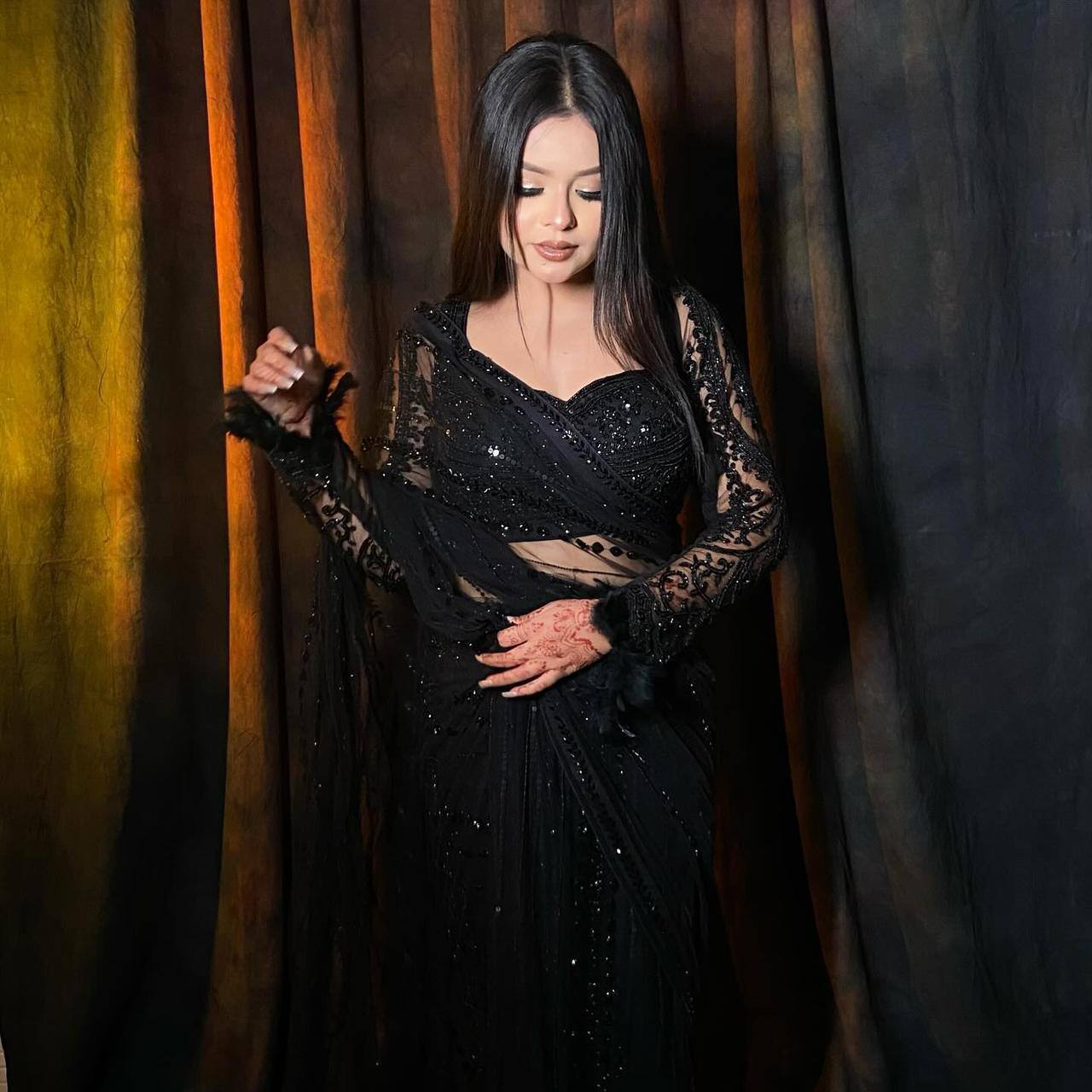 Midnight Glam Black Net Saree