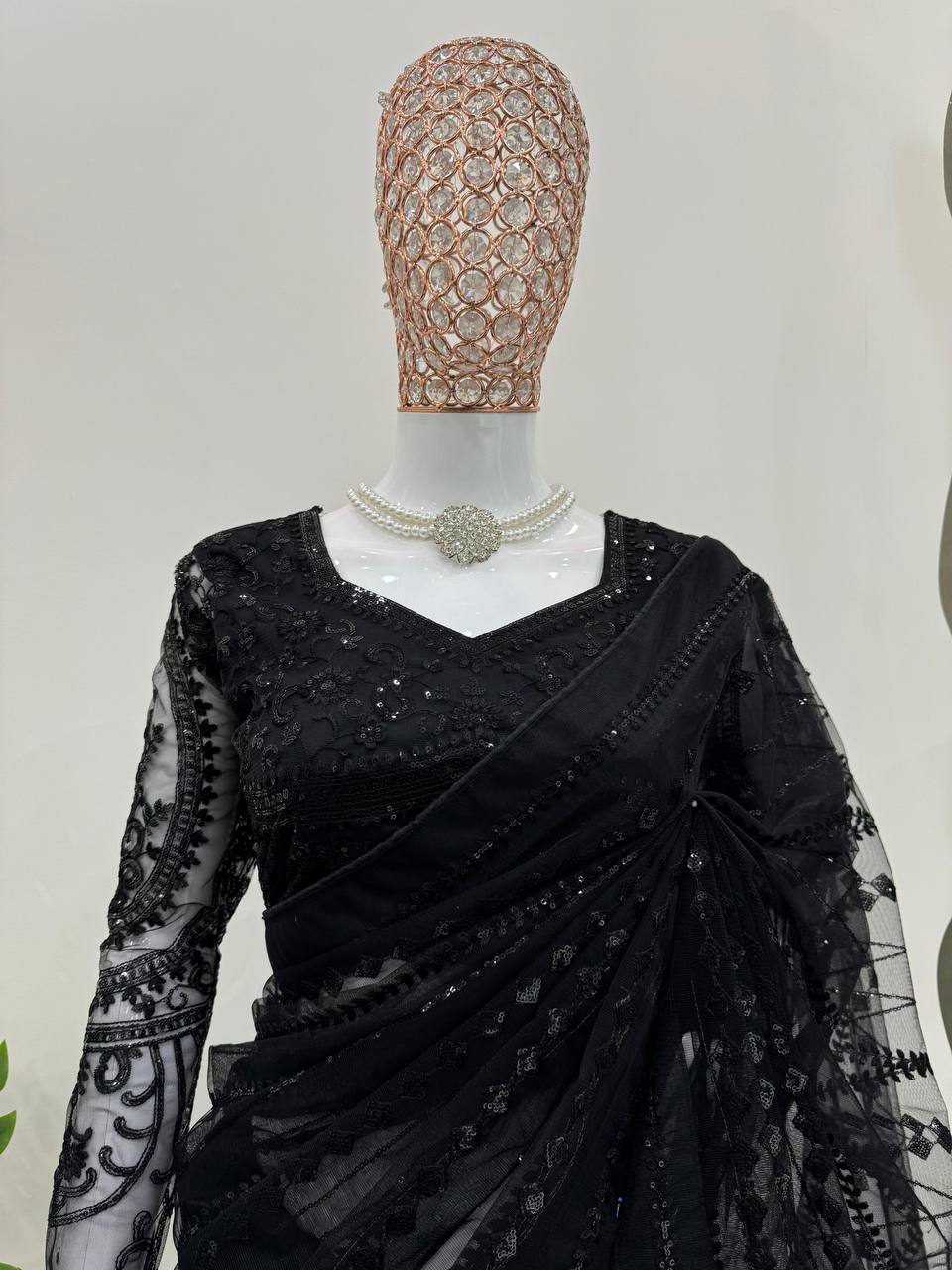 Midnight Glam Black Net Saree