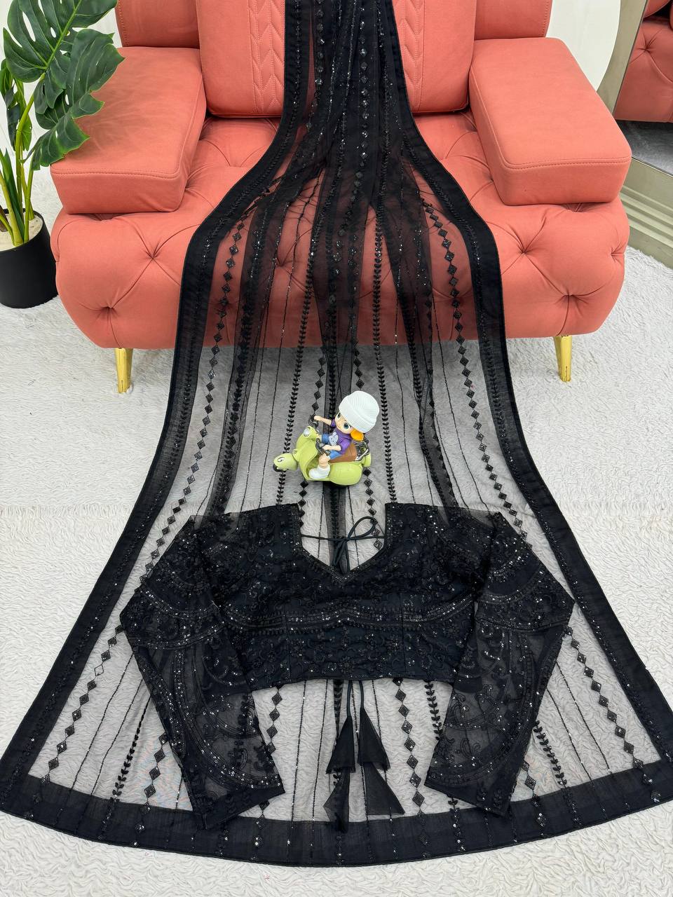 Midnight Glam Black Net Saree