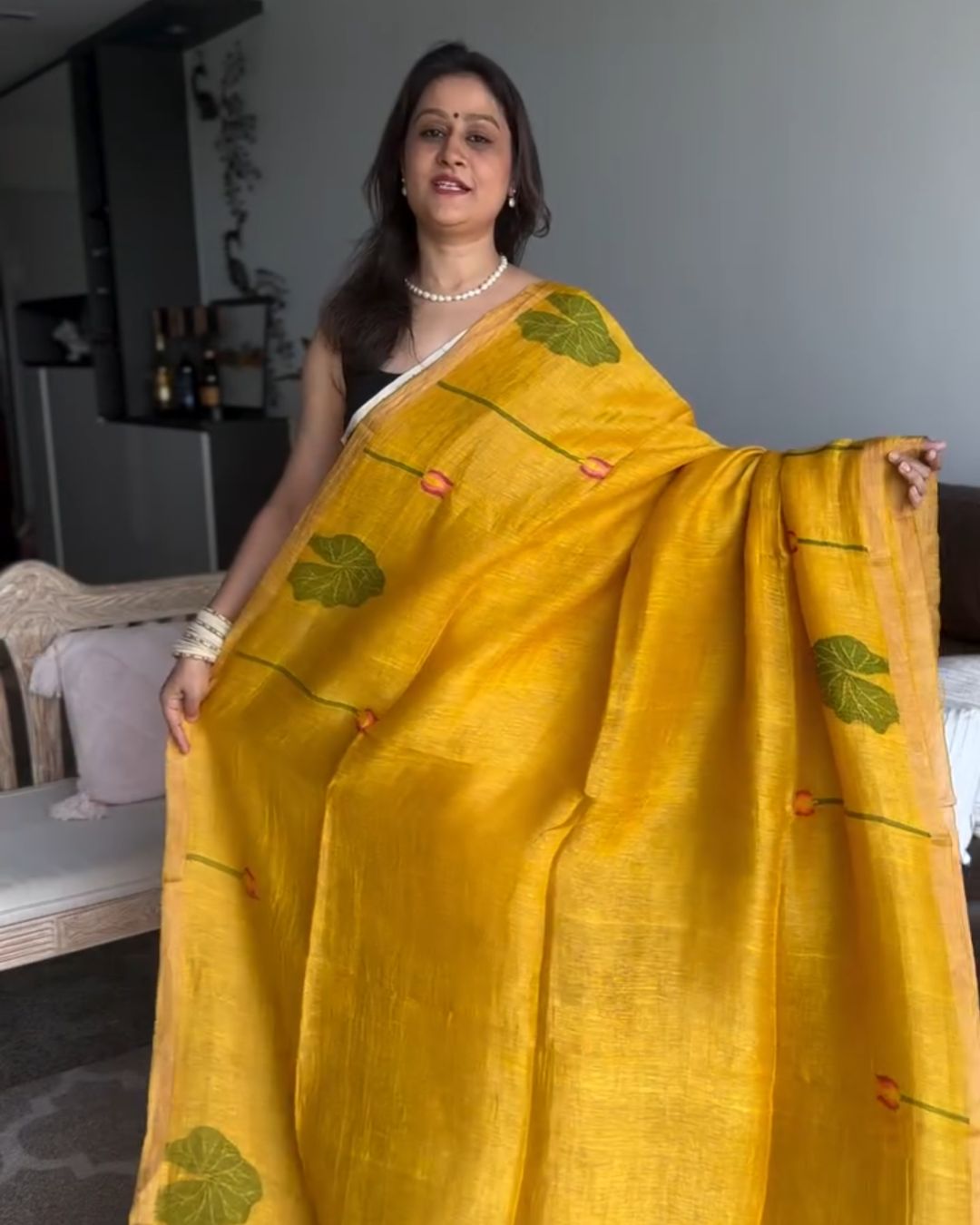 Yellow Kamalam Silk Saree