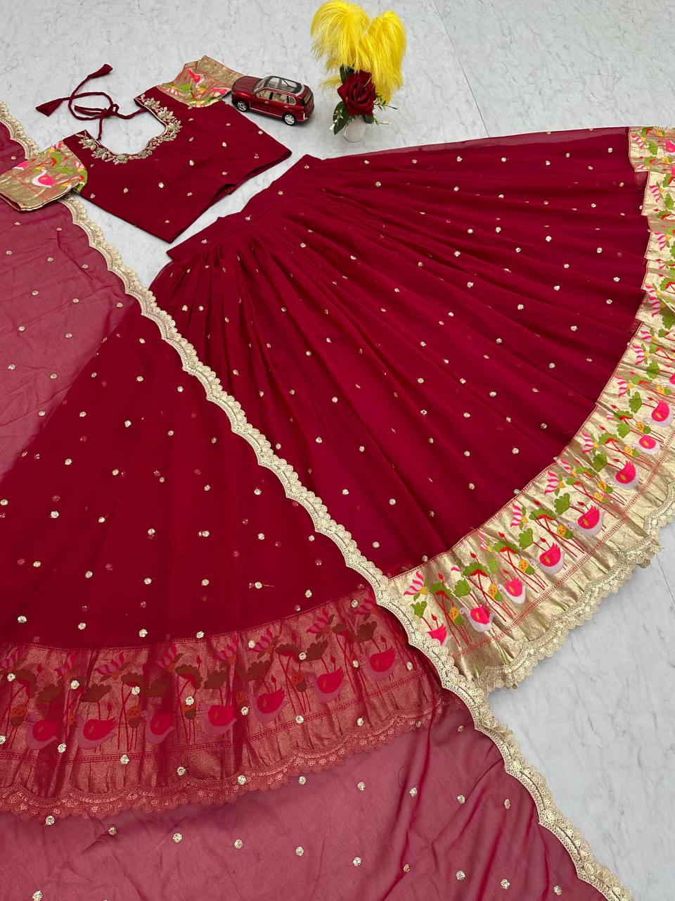 Embroidered Georgette Lehenga Choli Set with Dupatta