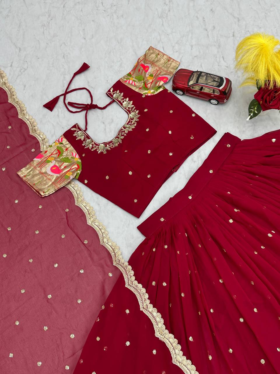 Embroidered Georgette Lehenga Choli Set with Dupatta