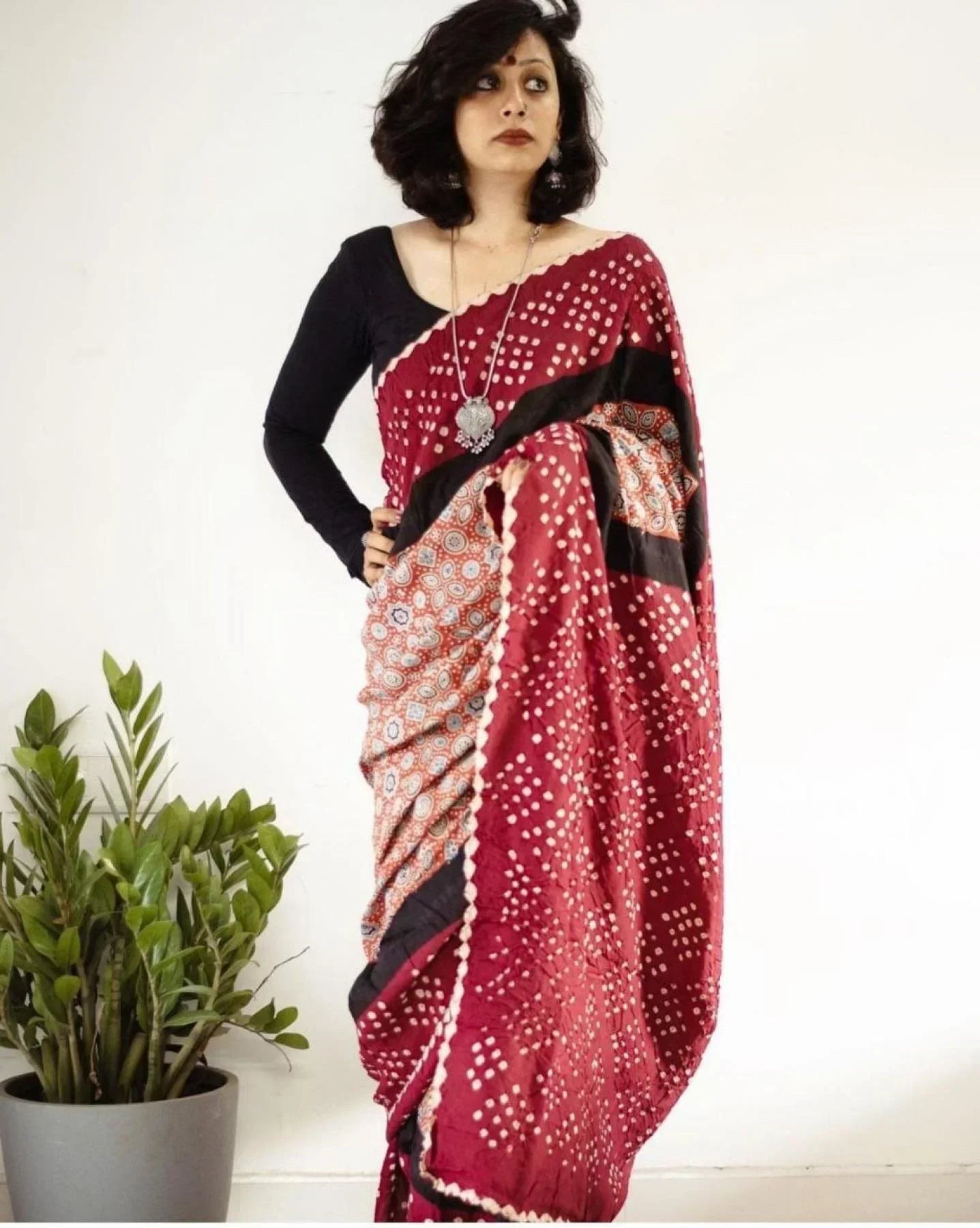 Buy Ajrakh Print Muslin Cotton Sarees Online At Wholesale Rates