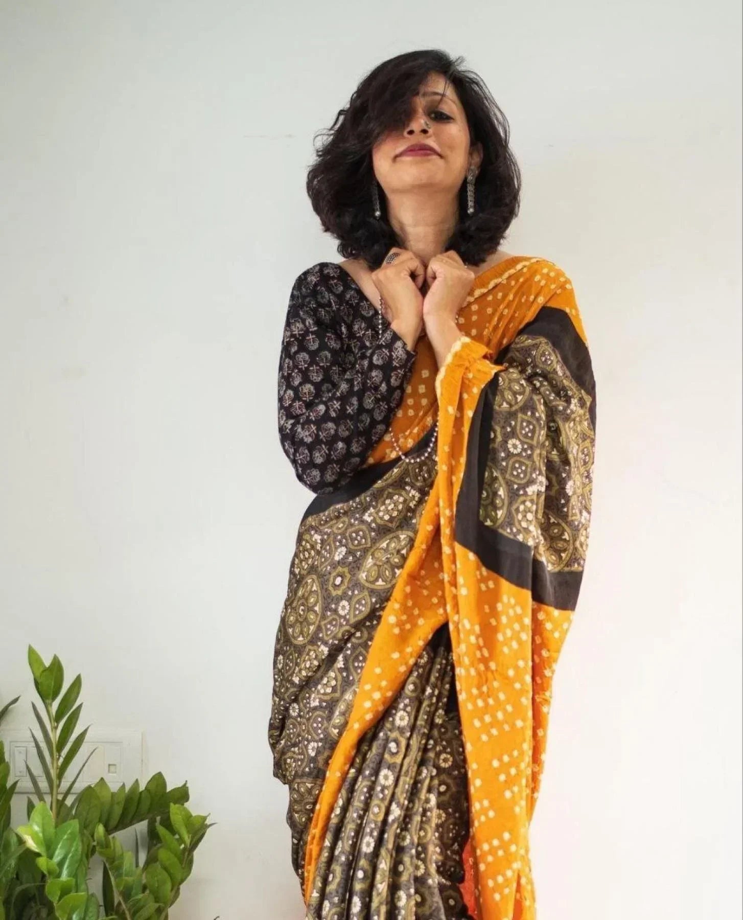 Buy Ajrakh Print Muslin Cotton Sarees Online At Wholesale Rates