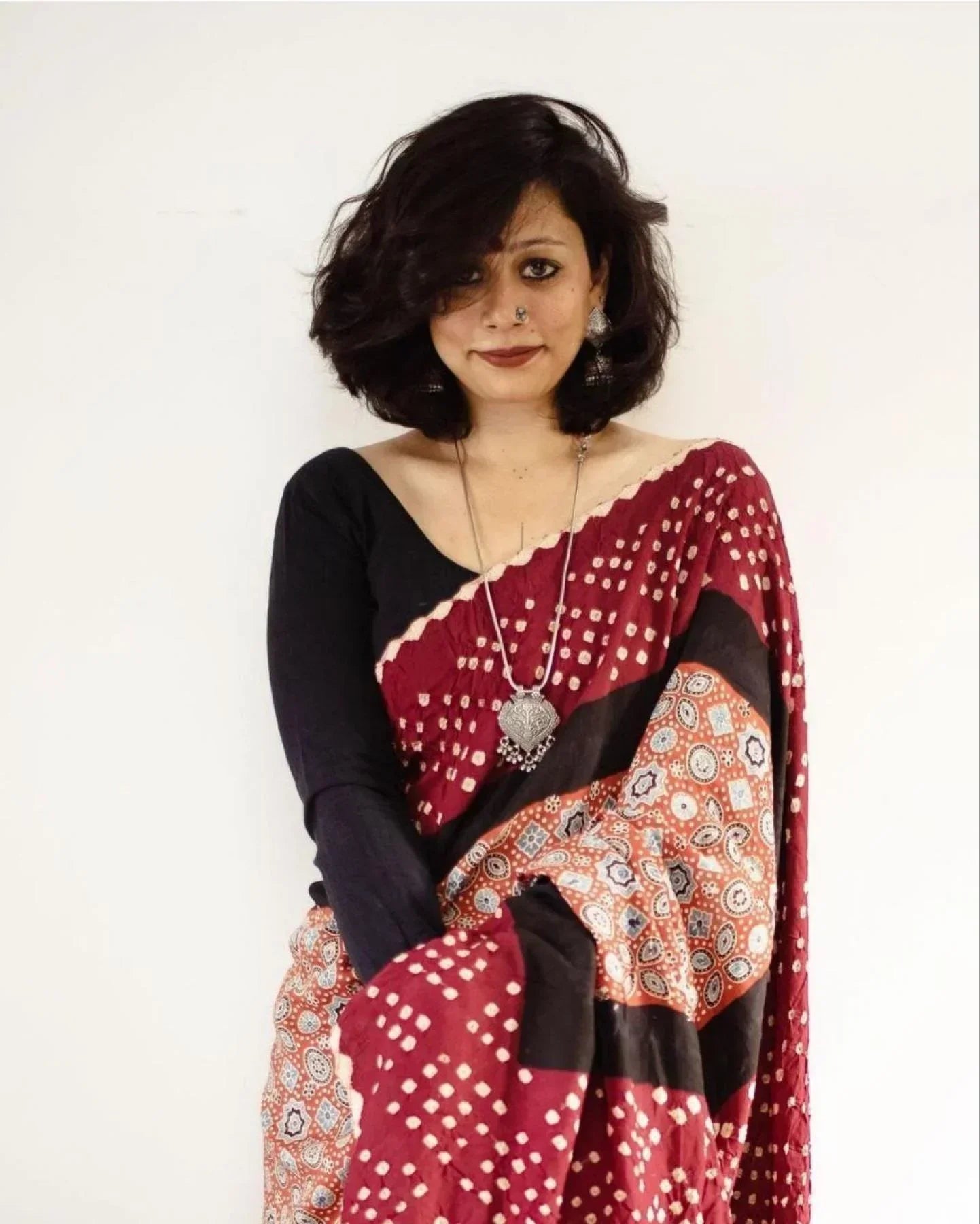 Buy Ajrakh Print Muslin Cotton Sarees Online At Wholesale Rates