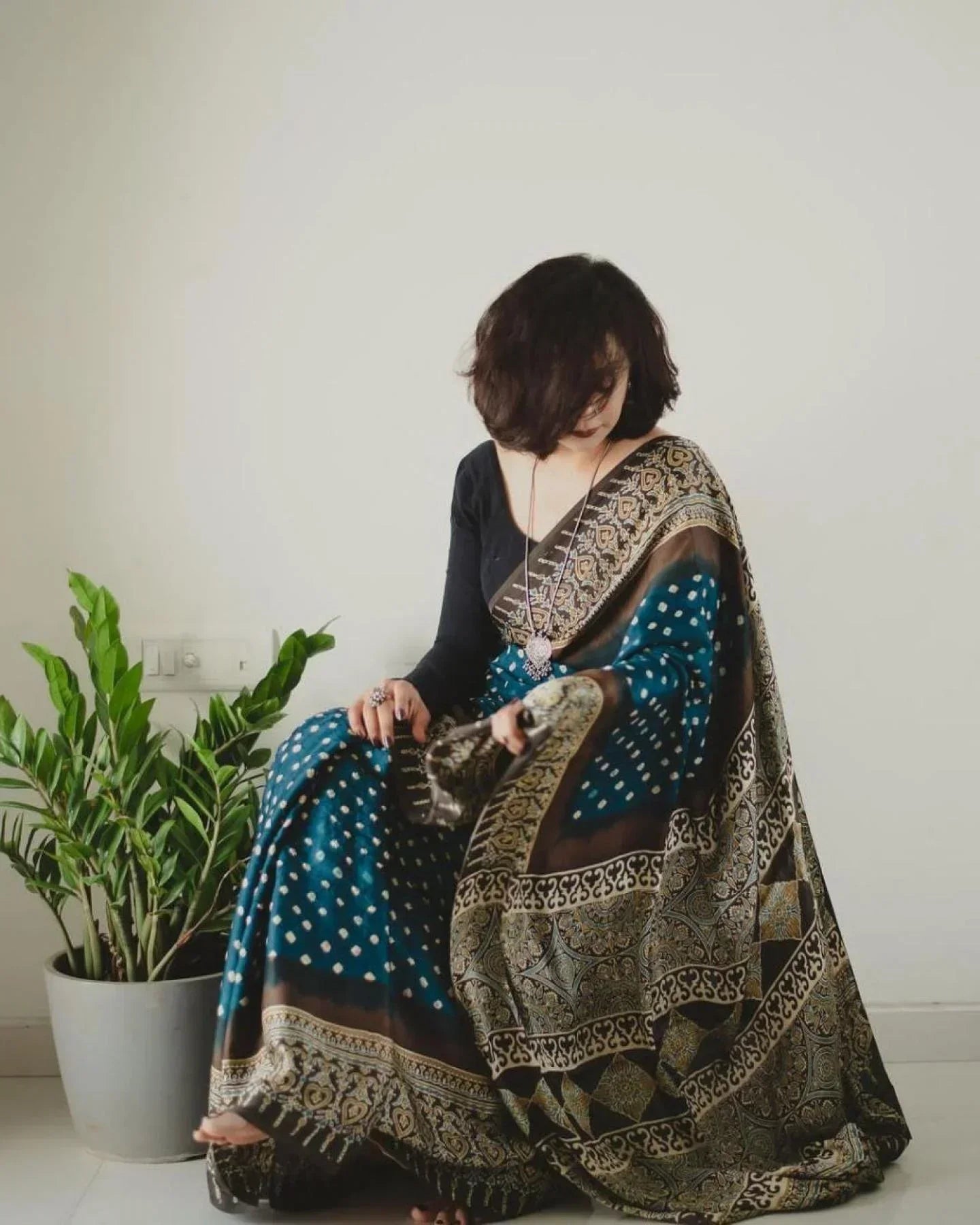 Buy Ajrakh Print Muslin Cotton Sarees Online At Wholesale Rates