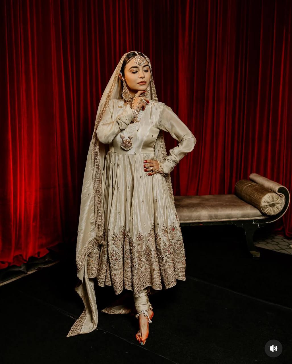 Elegant Pure Chinon Silk Gown Set with Heavy Embroidery Work