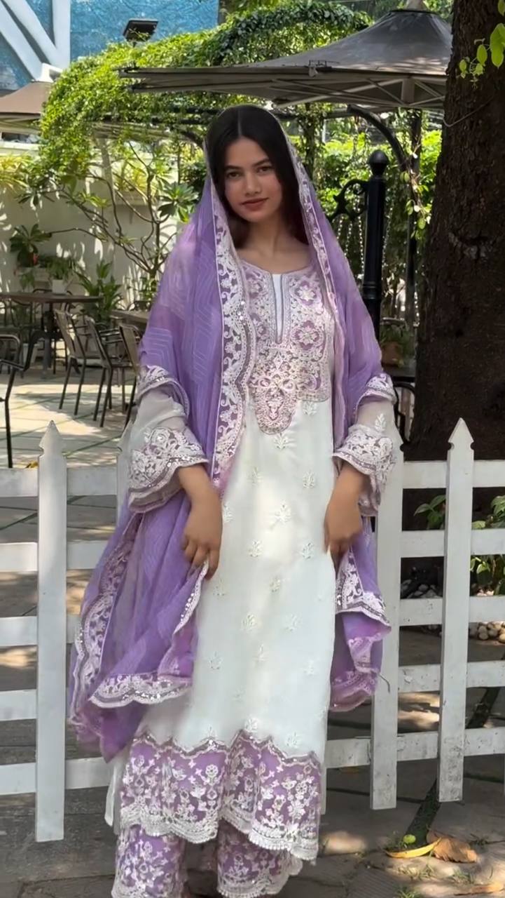 Elegant Georgette Embroidered Kurti Set with Printed Dupatta