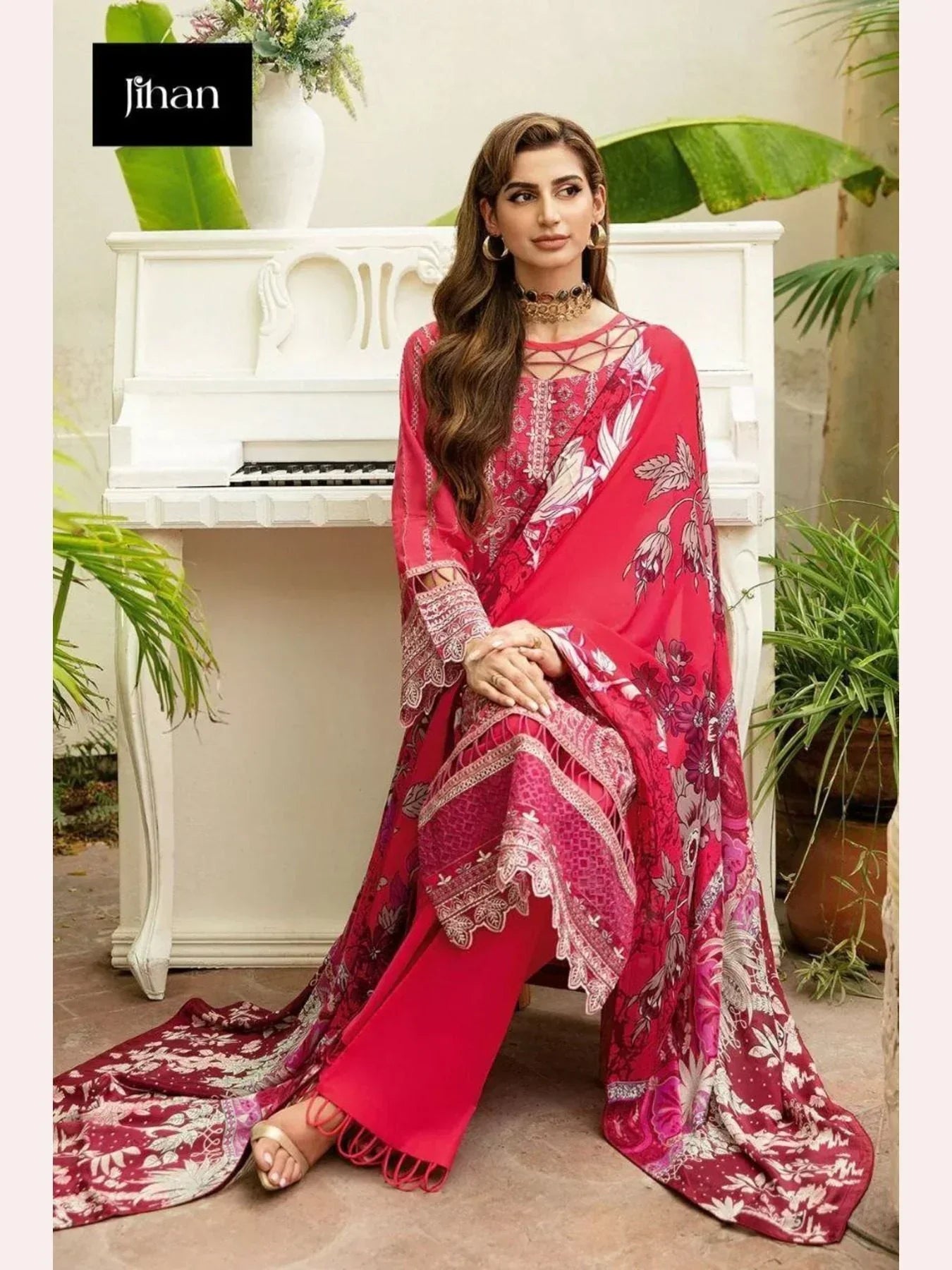 Luxurious Rayon Embroidery Suit Set With Cotton Dupatta