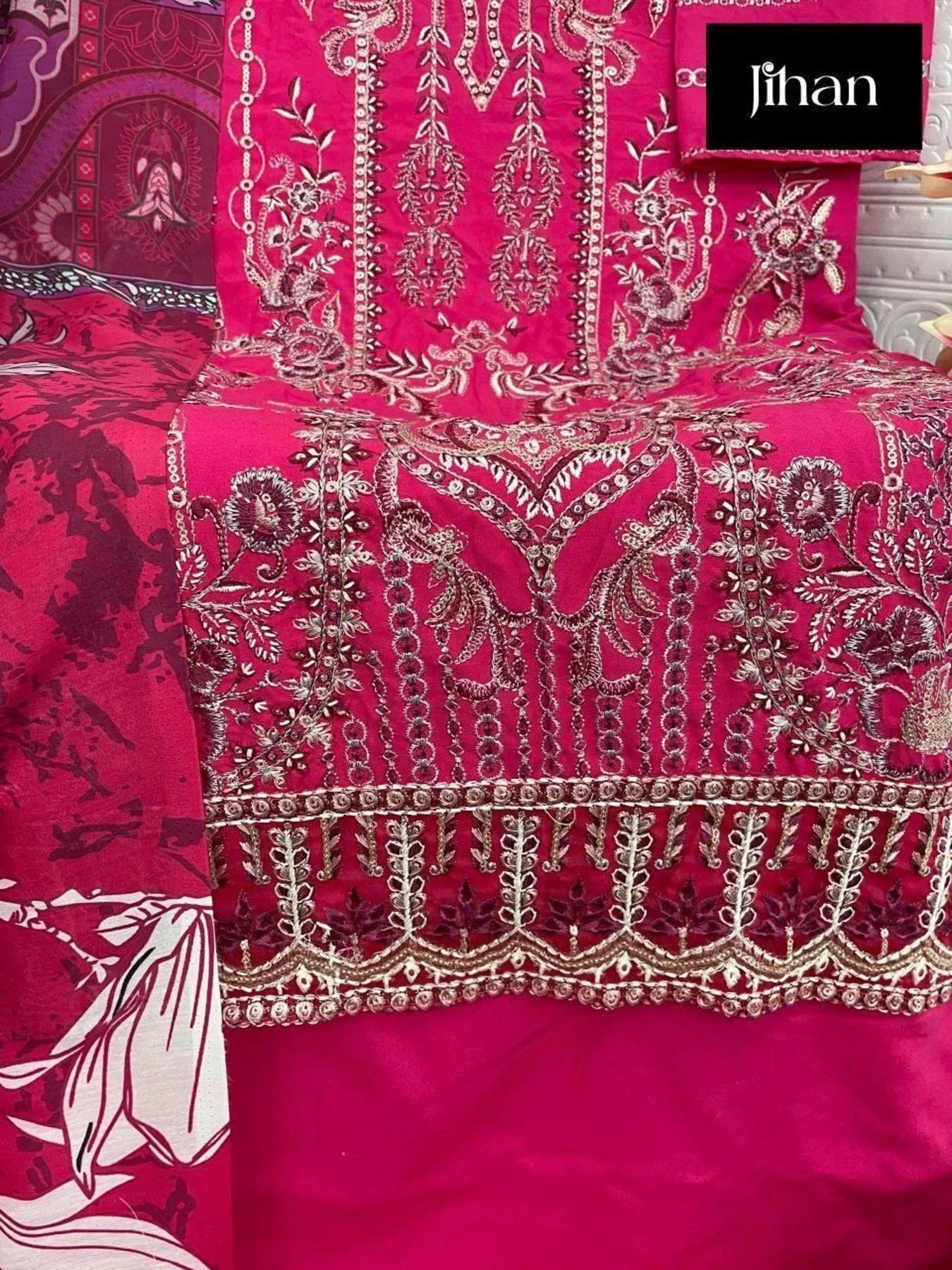 Luxurious Rayon Embroidery Suit Set With Cotton Dupatta