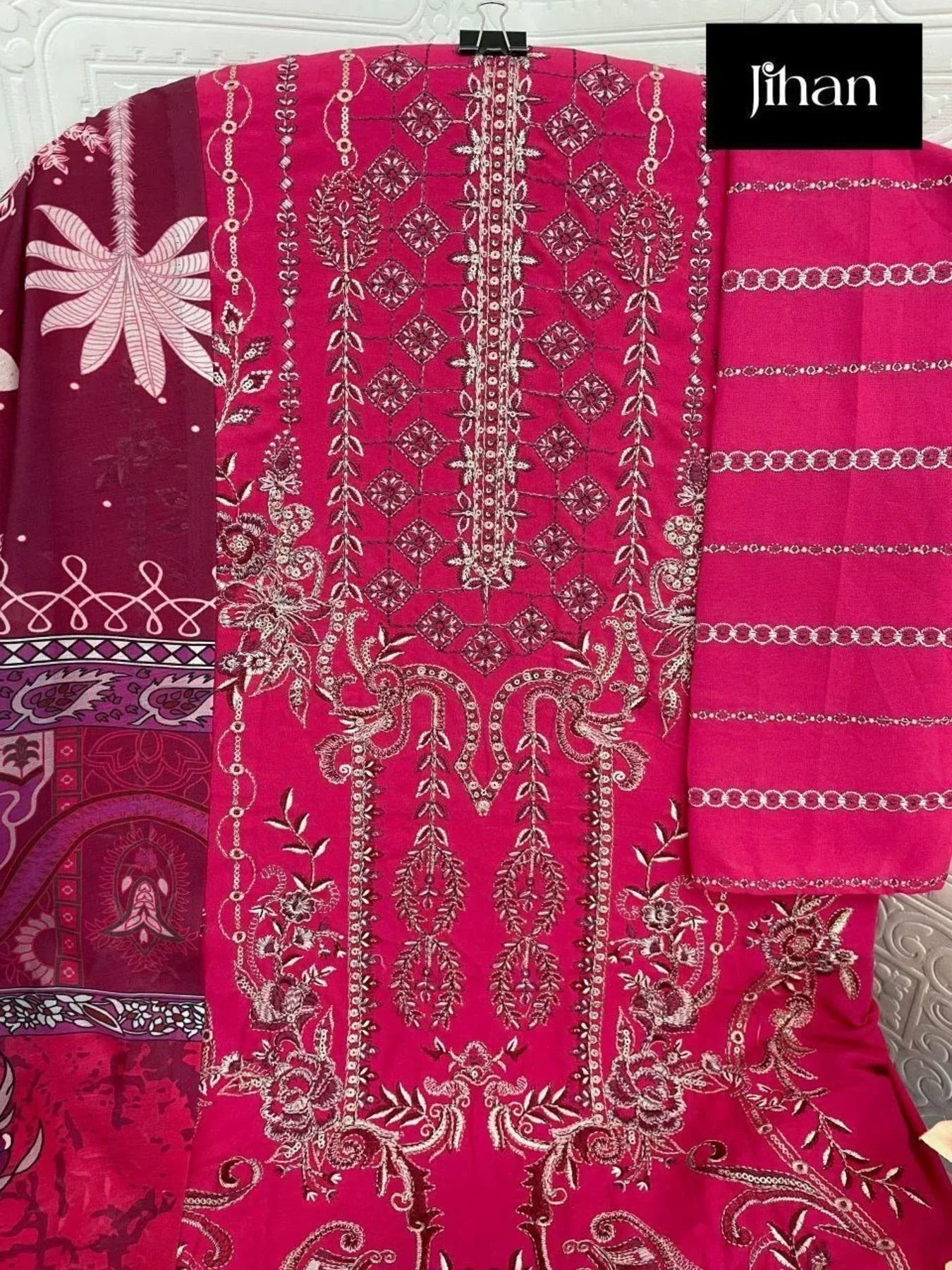 Luxurious Rayon Embroidery Suit Set With Cotton Dupatta