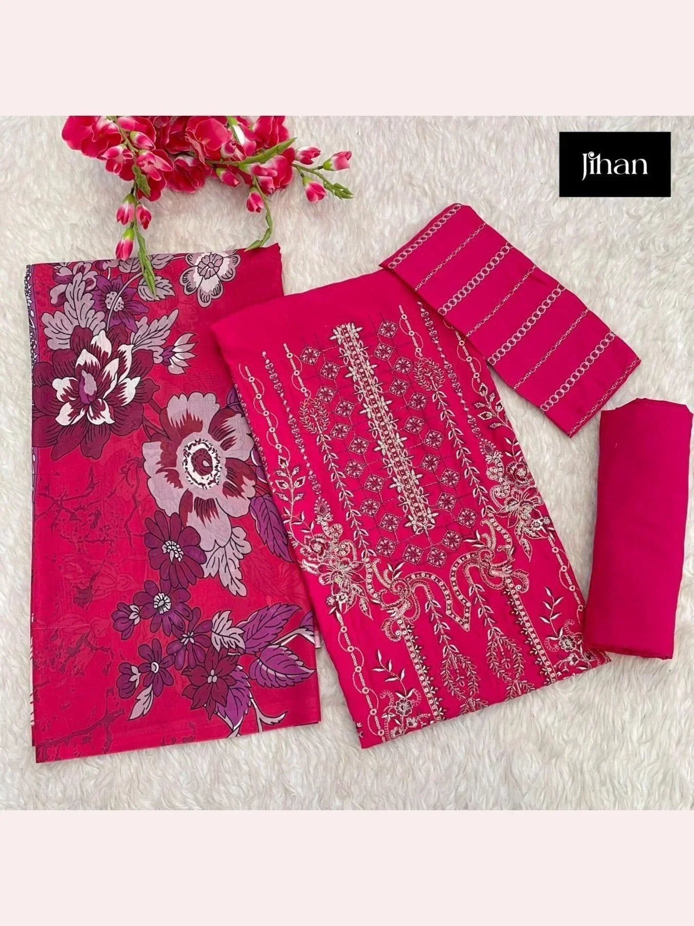 Luxurious Rayon Embroidery Suit Set With Cotton Dupatta