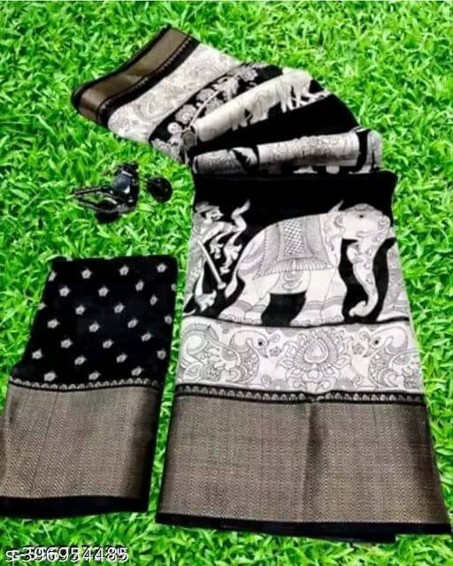 Dola Silk Kalamkari Saree with Jacquard Border