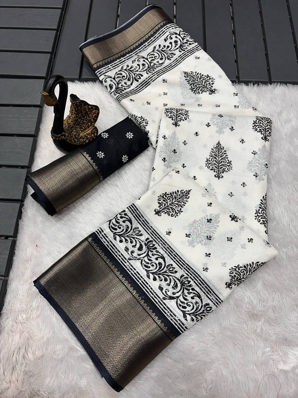 Pure Dola Silk Saree with HD Batik Print & Jacquard Border