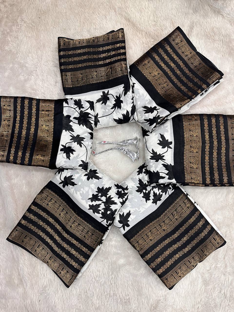 Pure Dola Silk Saree with Jacquard Border & Kalamkari Print