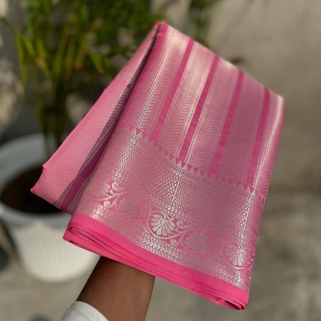 Celebrity Inspired Banarasi Silver Tissue Zari Silk Saree