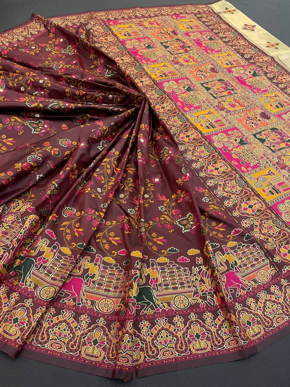 Rajwadi Pashmina Silk Weaving Saree with Kashmiri Pallu