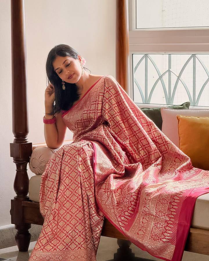Heritage-Style Saree Made Using Organic Banarasi Lichi Silk