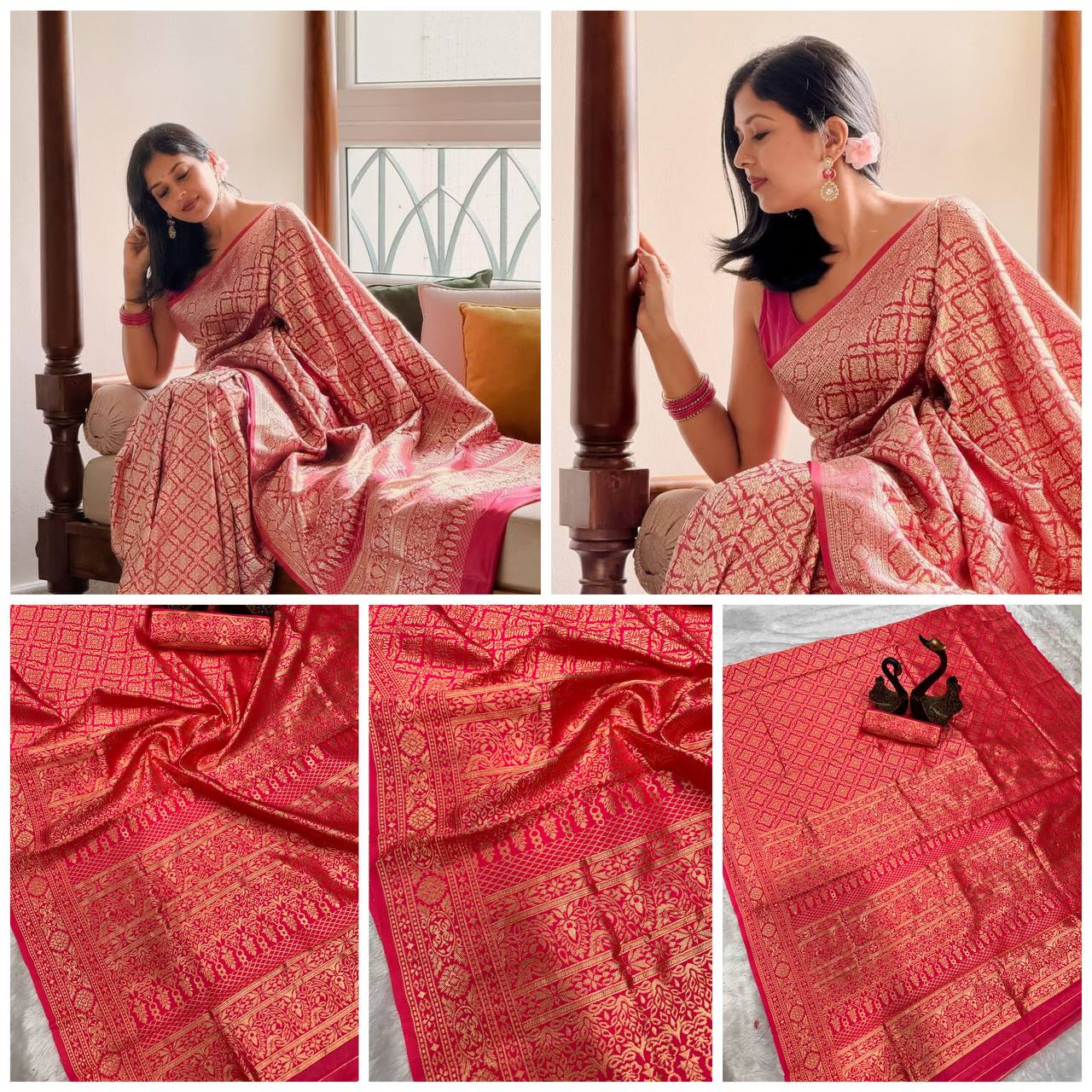 Comfort Luxe Organic Banarasi Lichi Silk Wedding Saree