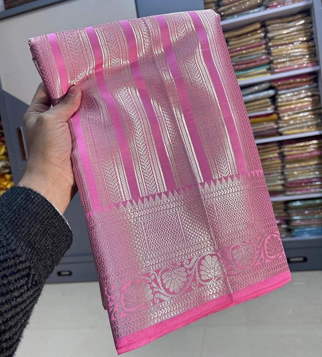 Celebrity Inspired Banarasi Silver Tissue Zari Silk Saree