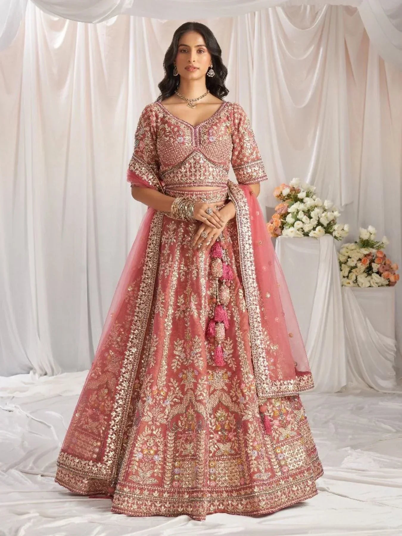 Stuning Outfit Bridal Special Net Lehenga Choli With Embroidered Work